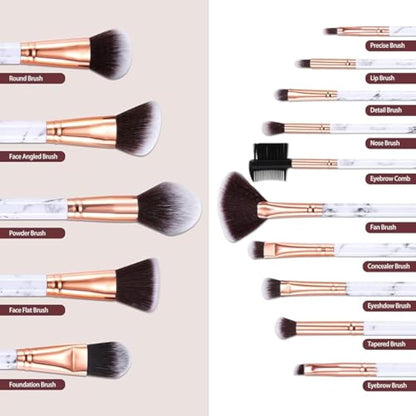 Makeup Brushes DUAIU Makeup Brush Set Professional 15-Piece Marble Make Up Brushes for Foundation Brush Powder Concealers and Eyeshadow Brush with Exquisite Marble Bucket Gift Box White