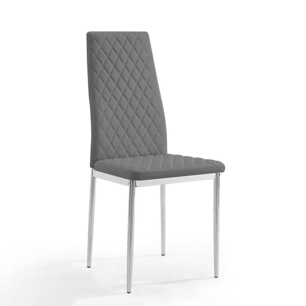Home Detail Sierra Set of 6 Dining Chairs, Grey Faux Leather, Silver Legs
