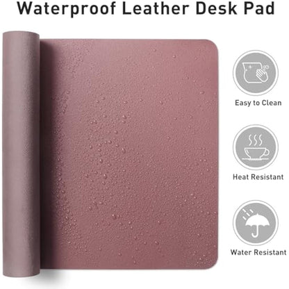 Aothia Leather Desk Protector, Office Mat, Non-Slip PU Leather Blotter, Waterproof Writing Pad for Office and Home (80cm x 40cm, Dark Pink)