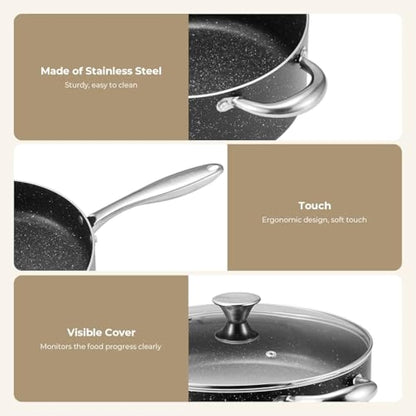 Nonstick Pots and Pans Set 10pcs, Induction hob Pan Set, Induction Compatible, Large Capacity Kitchen Cooking Pans