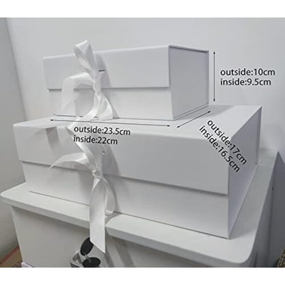 White Gift Box, 23.5 x17 x10 cm Gift Box with Magnetic Lids and Silk Ribbon Specially Designed for Present Birthdays, Holidays, Anniversaries Gift Packaging