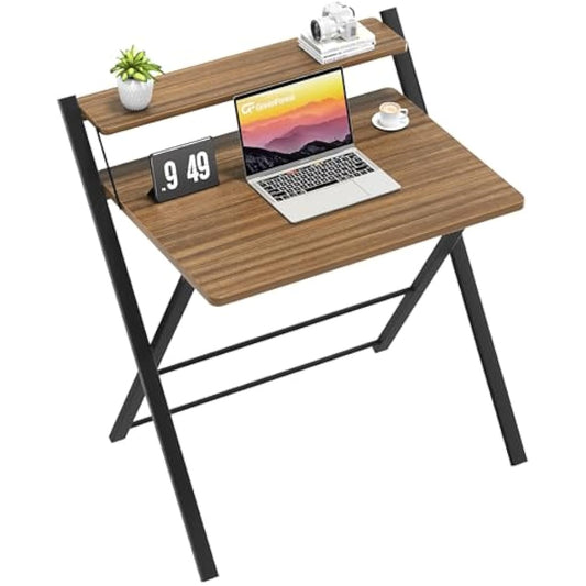 GreenForest Foldable Desk No Assembly Required,Small Desk with Monitor Shelf,Computer Desk for Small Space,Espresso
