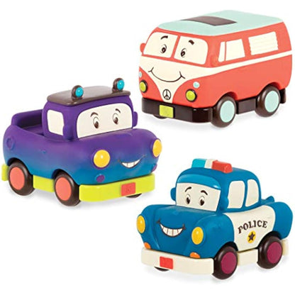 B. toys – Mini Pull – Back Vehicles Set – Set of 3 Vehicles – Truck, Camper Van, Police – 12+ Months