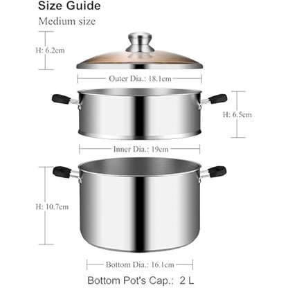 VENTION Stainless Steel Steamer Cooking 18cm for Induction Hob, Vegetable Steamer Pan, Couscous Pot 2 L