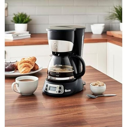 Swan SK13130N Programmable Coffee Maker with Keep Warm Function, LCD Timer, 750ml, 700W, Black