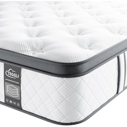 TeQsli 3FT Single Mattress 10 Inch Gel Memory Foam Pocket Spring Hybrid Mattress Medium Firm Orthopedic - Edge Support & OEKO-TEX Certified in a Box 90x190x25cm