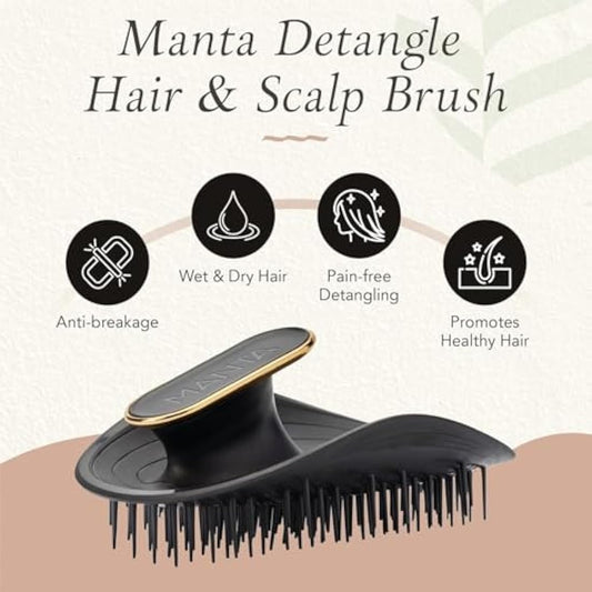 Manta Original Anti-Breakage Hairbrush – Best Detangling & Flexible Brush for Healthy, Thinning & All Hair Types, Gentle Hair Care for Women & Men, Black