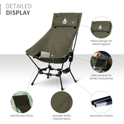 OneTigris Dragonhide Oversized Camping Chair with Pillow Design, Comfortable Widened Seat Folding, 275 lbs Capacity