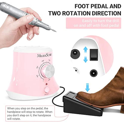 MELODYSUSIE Scarlet Nail Drill 30000RPM, Professional Low Noise, Low Vibration, Electric Nail Files, Nail Drill Machine for Acrylic Nails and Gel Nails, Electronic equipment(Pink)
