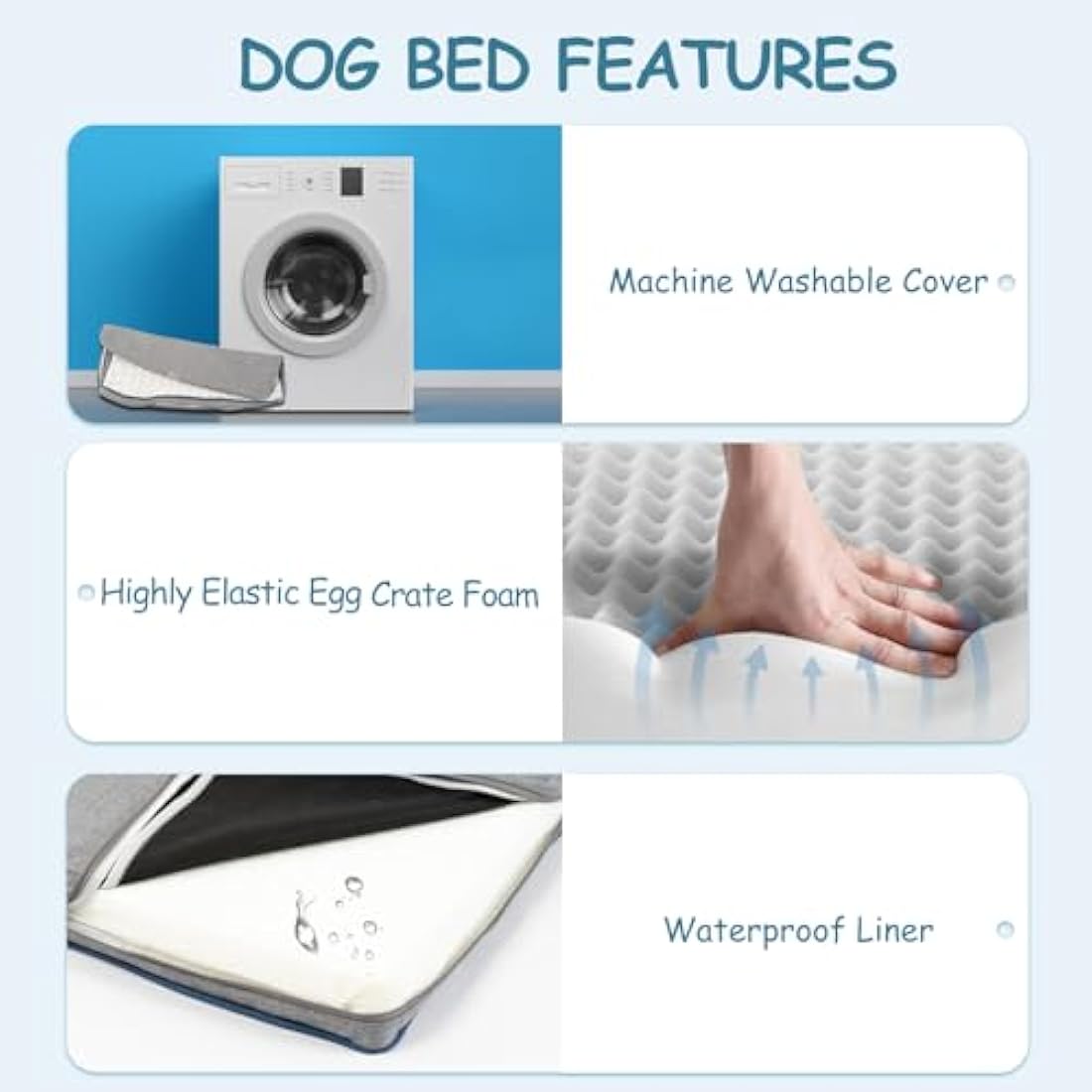 EMPSIGN Large Dog Bed Washable, Orthopedic Dog Beds Mattress for Dog Crate with Washable Removable Cover, Pet Beds Pillow Cushion for Dog, Grey, 90x60x7,5cm