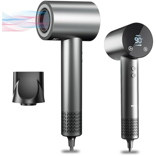 BAMCOO Hair Dryer Hairdryer Travel Hairdryers for Women Ionic Silent Hairdryer 1500W HD Display Temperature Touchscreen Low Noise Ion Hair Dryer 4 Temperature Settings (Grey)
