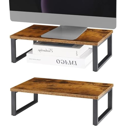 NORCEESAN Monitor Stand Riser 2 Pack Laptop Stand Riser Holder Wood Computer Stands Vintage Tabletop Storage Organizer Shelf for Notebook PC Printer Lift Stands TV Risers Wooden Desk Organizers Brown