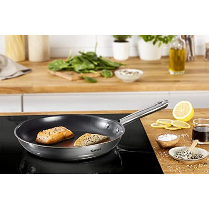 Tefal A704S3 Duetto 3-Piece Frying Pan Set | 20, 24 and 28 cm | Non-Stick Coating | Built-in Temperature Indicator | Suitable for All Hob Types Including Induction | Stainless Steel/Black
