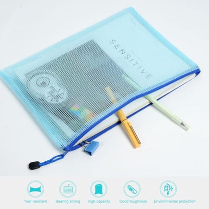 Vicloon Plastic Wallets, 15Pcs A4 A5 A6 Zip Lock Bags Mesh Document Wallet Document Folders Plastic Pockets Zipper File Wallet for School Office Homework Travel Storage Bags (Multicolor)