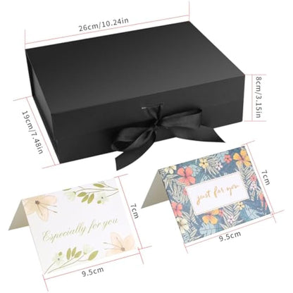 Christmas Black Gift Box with Ribbon, Magnetic Present Boxes with Lids, Gift Packaging Decorative Box, Presentation Box for Gifts, with Shredded Paper, Cards
