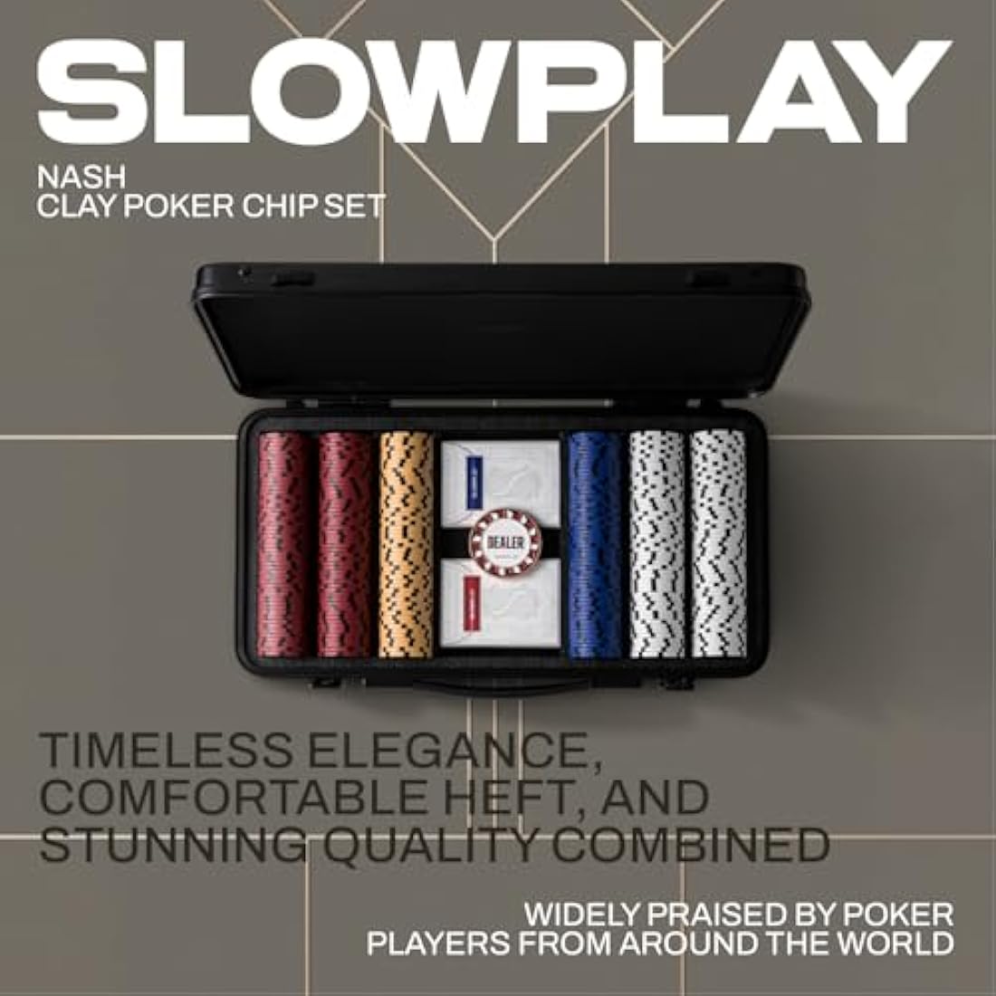 SLOWPLAY Nash 14 Grams Clay Poker Chips Set for Texas Hold’em, 500 PCS [with Numbered Values] Features a High-end Chip case with Extra Durable German Polycarbonate Shell, for Poker Players