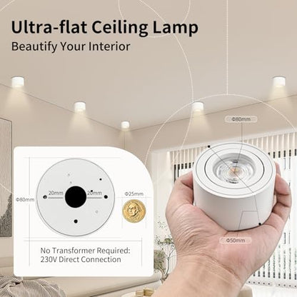 GeyouLux Dimmable LED Adjustable Projection Spotlight, 5 W Ceiling Spotlights, Diameter 80 x 50 mm, 3000 K/4000 K/6500 K, 30 Rotation Bathroom