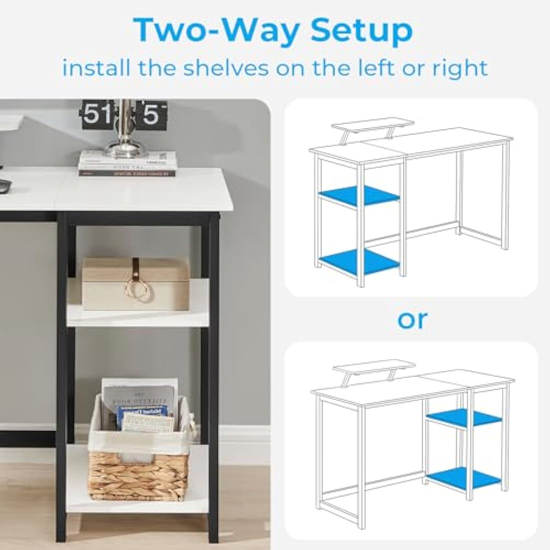 GreenForest Computer Desk with Monitor Stand,100cm Home Office Desk with Reversible Storage Shelves,Study Desk for Small Spaces,White