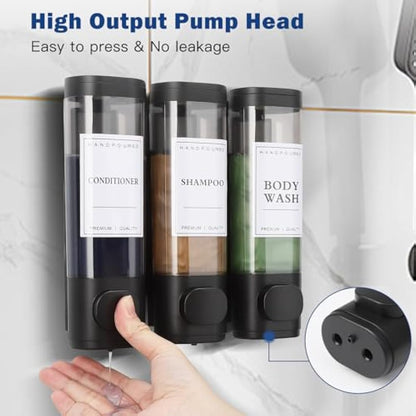 Shampoo and Conditioner Dispenser,Shower Dispenser 3 Chamber No Drill Shampoo Dispenser for Shower Wall Mounted Shower Soap Dispenser Body Wash for Bathroom Hotel Kitchen,3 * 300ML,Black