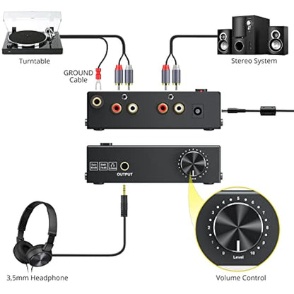 PROZOR Phono Preamp - Preamplifier for M/M Turntable RCA Input & RCA 3.5mm Output Phono Amplifier with Volume Control Pre AMP with 12V 1A Power Adapter Only for M/M Turntable Record Player