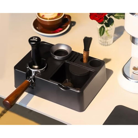 MEION Espresso Tamping Station, Detachable Espresso Knock Box and Tamp Station, 10 in 1 Espresso Organizer Fits 51, 54, 58MM Espresso Tamper, Portafilter, Distributor Puck Screen Espresso Accessories