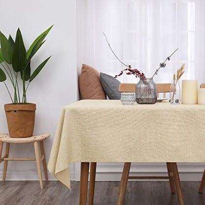 Deconovo Fabric Table Cloth Rectangle Water Resistant Table Cloth Faux Linen Tablecloth 55x95in(140x240cm) Beige