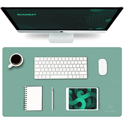 K KNODEL Small Office Leather Desk Mat, Mouse and Keyboard Pad, Computer and Laptop Mat, Desktop Protector and Cover, Writing Pad and Blotter (60x35cm, Green)