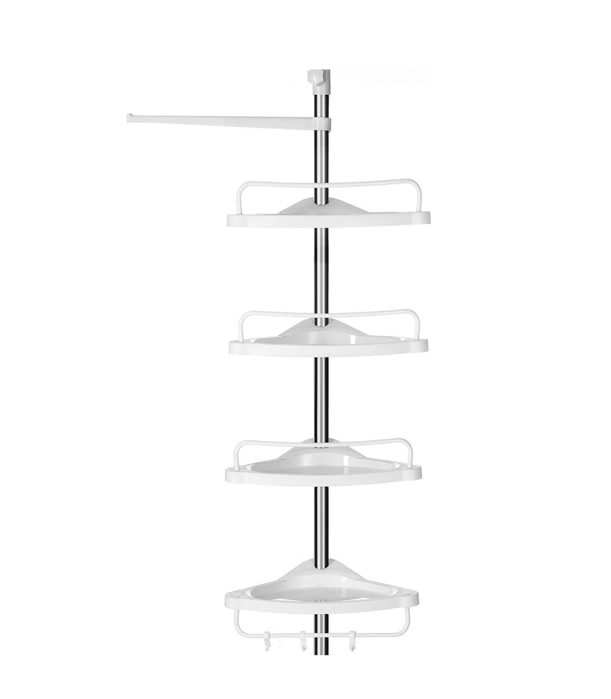 SONGMICS Adjustable Bathroom Corner Shelf, Telescopic Shower Caddy, 95-300 cm, Floor to Ceiling, with Stainless Steel Frame, 4 Trays, 3 Hooks, 1 Towel