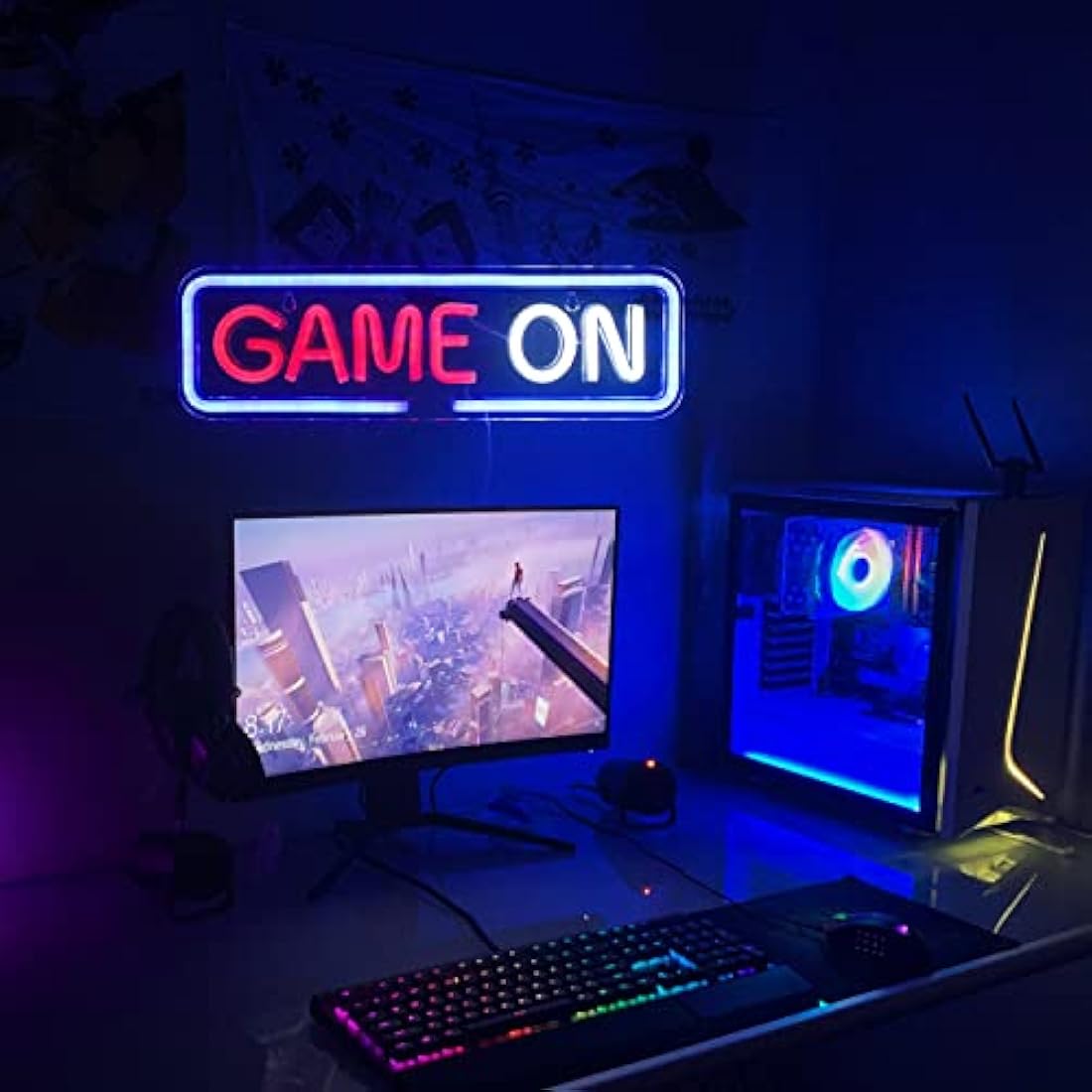 Wanxing Game On Neon Light Sign, Gaming Neon Sign for Wall Decor, Game Lights Signs,LED Light with USB Powered for Game Room,Competition,Zone