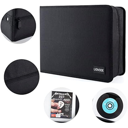 LIOVODE DVD Case 200 DVDs and 100 Booklets Capacity, Storage CDs with Booklet Inserts Media Organizer Holder Black CD Wallet for Home and Car