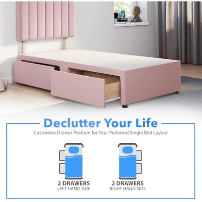 ComfoRest - Sophisticated 3FT Single Bed Base | Spacious Frame with 2 Storage Drawers | Durable Design for Practical Living | Versatile Choice for Contemporary Interiors (Pink Plush)