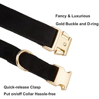 YUDOTE Ultra-soft Dog Collar Natural Cotton Corduroy Made for Medium Dogs with Sensitive Skin,Black