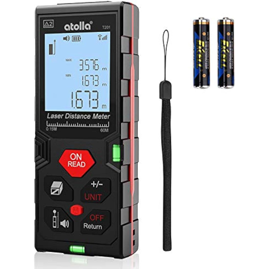atolla Laser Measure Device, Laser Distance Meter up to 60m / ± 2mm Digital Measure Tool Range Finder with Bubble Level and Large LCD Backlit and Waterproof IP54