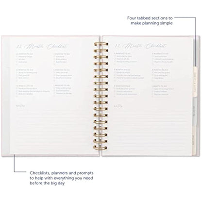 Busy B Wedding Organiser - Beautiful pink and gold spiral-bound wedding organiser with four tabbed sections, checklists, notes and storage pockets