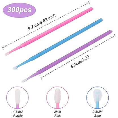 Shintop 300pcs Micro Applicator Brushes, Disposable Eyelash Extension Brushes for Makeup, Oral and Dental (Purple+Blue+Pink)