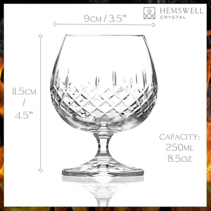 Hemswell Crystal Single Brandy Glass - Goblet Cut Crystal Brandy Glasses with Presentation Box - Snifter for Cognac 250ml European - Wicklow