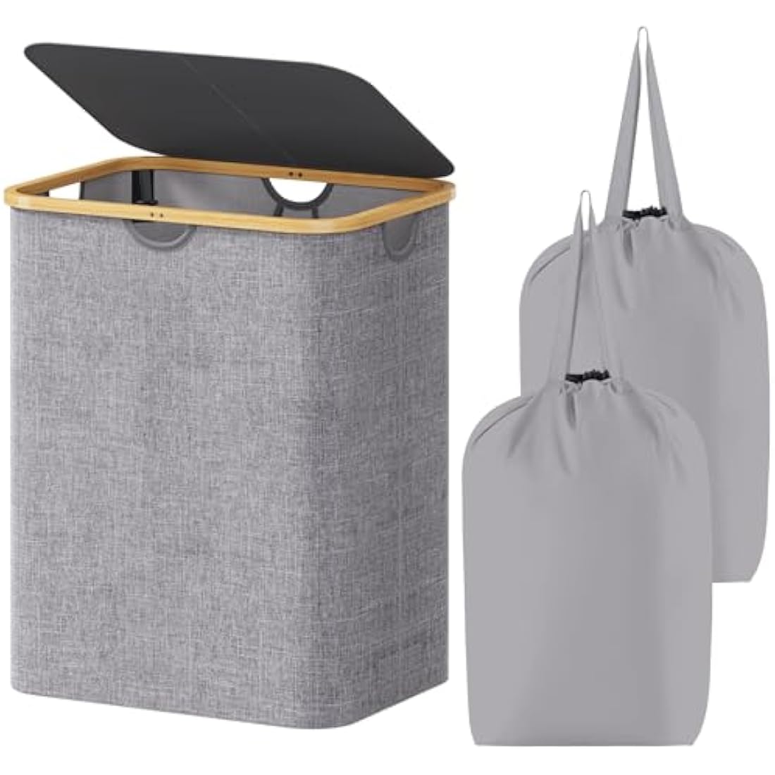 Lifewit 120L Laundry Basket with Lid, Clothes Hampers for Laundry with Bamboo Handles and A Removable Laundry Bag, Large Foldable Laundry Hamper for Bedroom, Bathroom, Dorm, Laundry Room, Light Gray