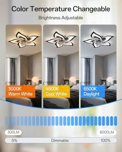 YUNLONG Ceiling Fans with Lights and Remote Silent Black Ceiling Fans with Lamps Reversible DC Motor Dimmable Memory Low Profile Fan Light Ceiling with 6 Speeds Timer