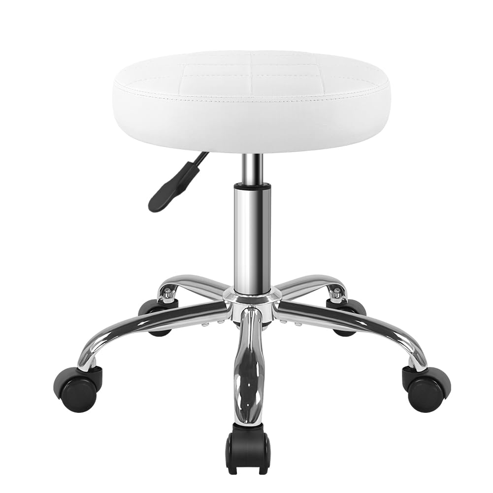 BFTOU White Classic Swivel Stool on Wheels Perfect for Salon Work Home SPA Shop Height-Adjustable and Cost-Effective Rolling Stool Chair Small White