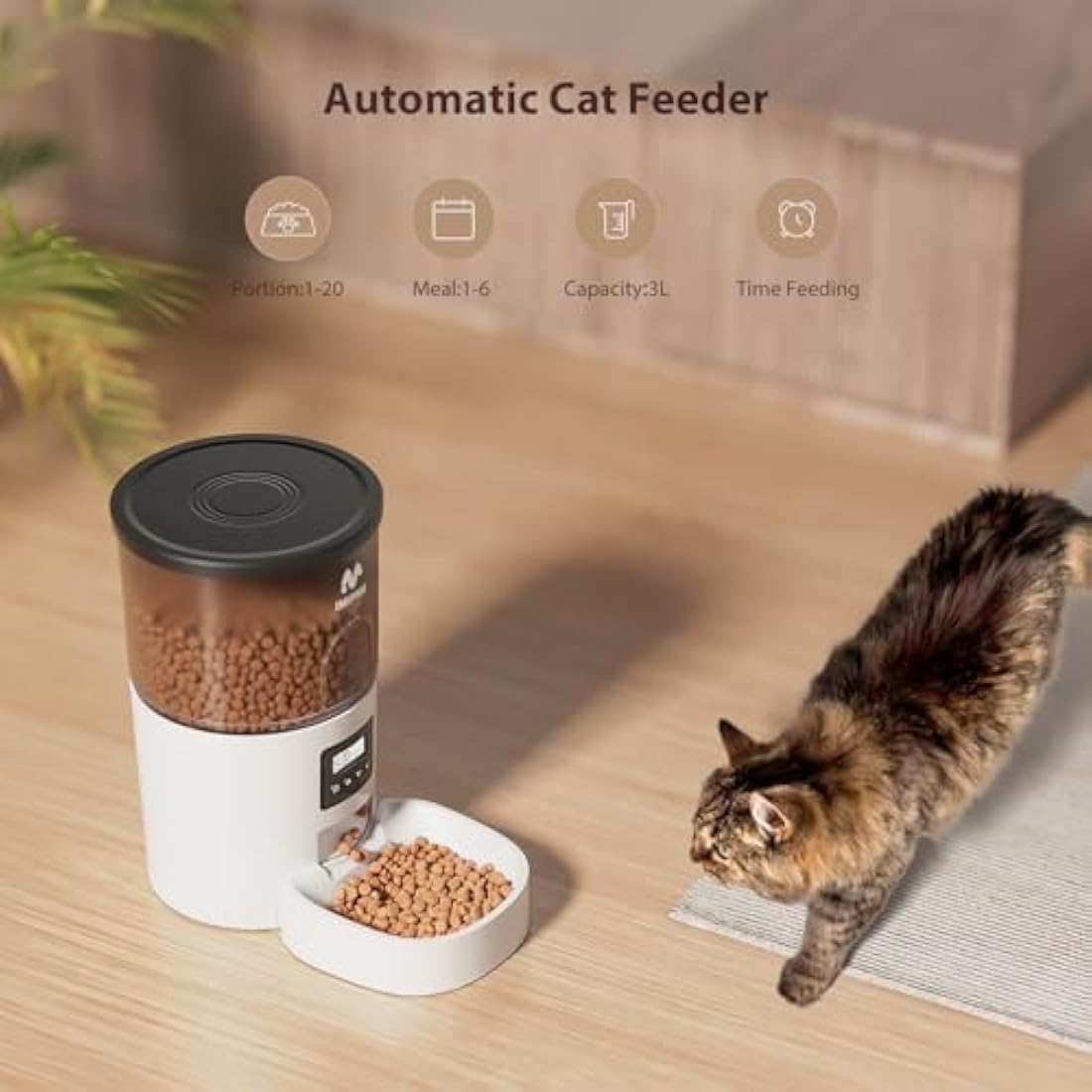 IMIPAW Automatic Cat Feeder and Water Fountain, Timed Pet Dry Food Dispenser, Programmable Portion Control, 1-6 Meals Per Day, Cats Drinking Fountain with Filter, Small Pets, 3L Combo