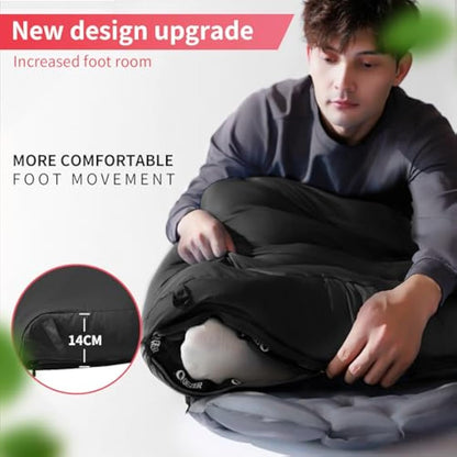 QEZER Down Sleeping Bag,Lightweight Rectangular Winter Sleeping Bag [1180g/1860g] for Adults and Kids 4 Season Camping, Hiking,Warehouse and Moutaineering Outdoor
