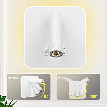uksunvi LED Reading Lamp Wall Lamp USB Type-C Two Charge Mouth Switch Adjustable 12W LED Spotlight 3000K Wall Lamp Aluminum Bed Lamp Rotatable (Square