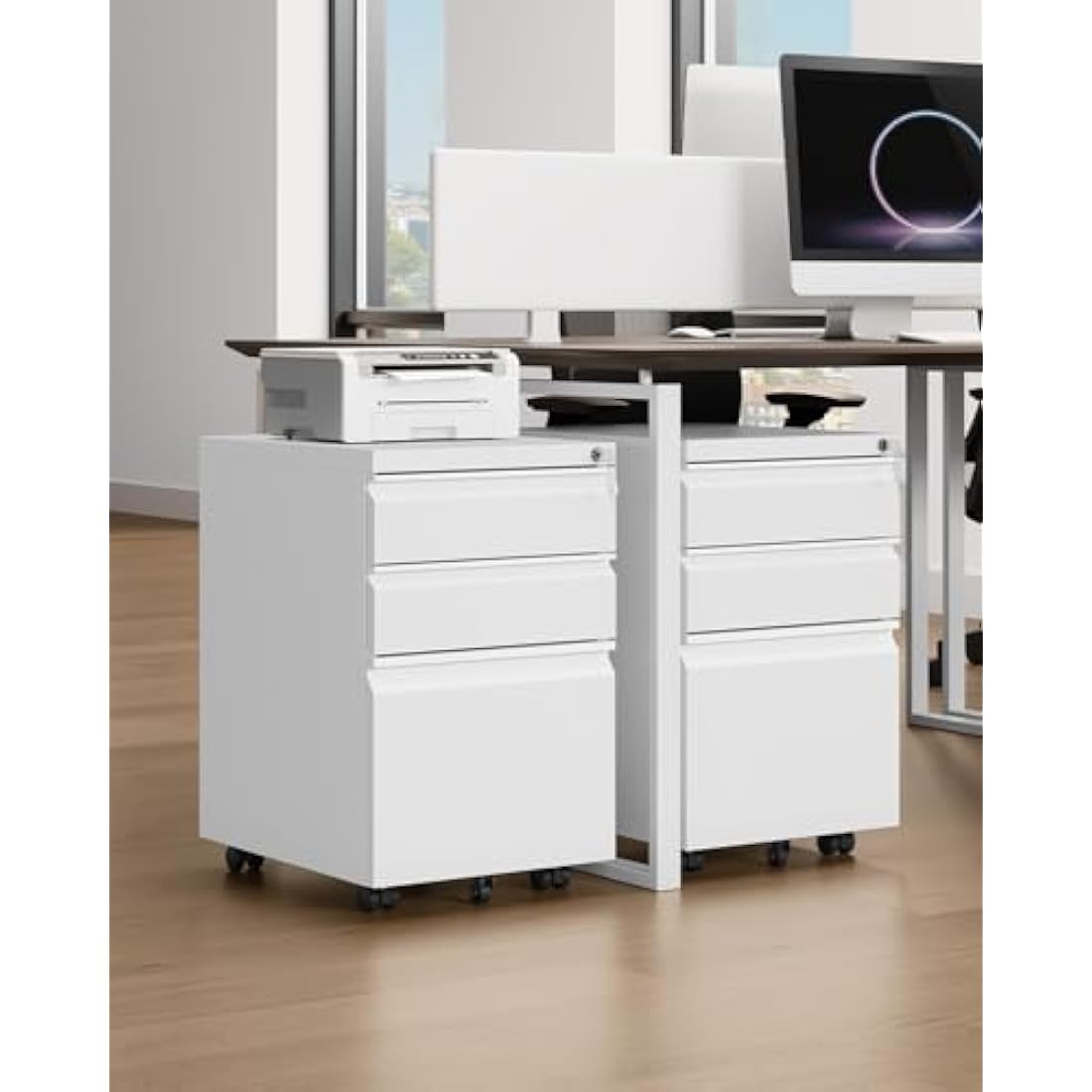 YITAHOME 3-Drawers Lockable File Cabinet for Letter/legal/A4 Size, Home Office Mobile Filing Cabinet with Wheel, Anti-tipping Under Desk File Storage Cabinets, Fully Assembled, White, 46 x 39 x 62cm