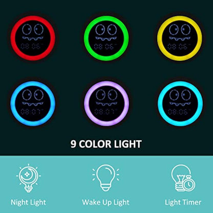 Kids Alarm Clock, Toddler Sleep Training Clock with Night Lights, Sound Machine, Time to Wake Grow Clock for Children (Green)