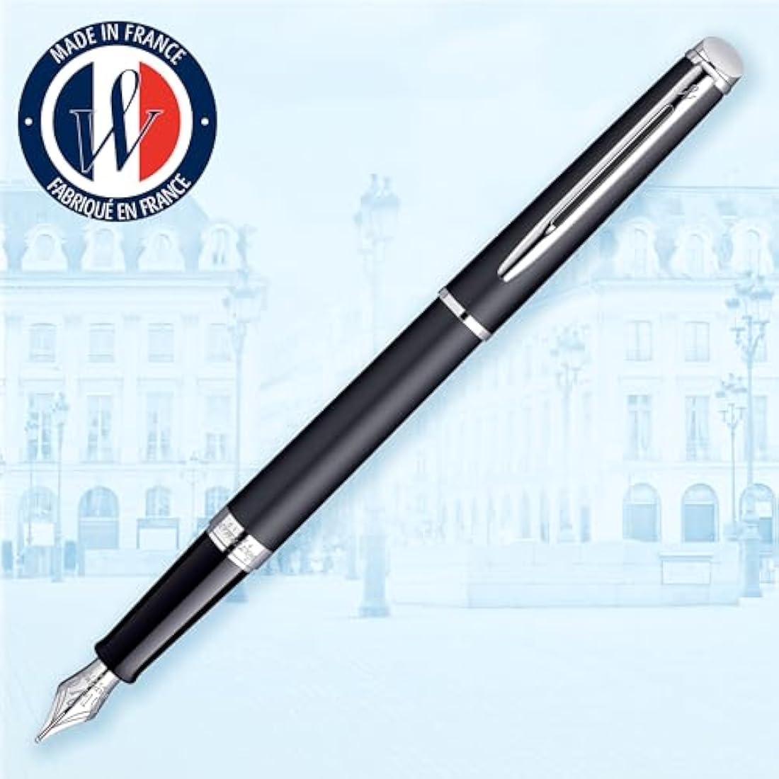Waterman Hémisphère Fountain Pen | Matte Black with Chrome Trim | Fine Nib | Blue Ink | Gift Box