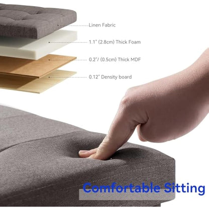 BRIAN & DANY Ottoman Storage Box with 4 Wood Legs, Linen Storage Ottoman for Living Room, Brown, 76 x 38 x 38 cm
