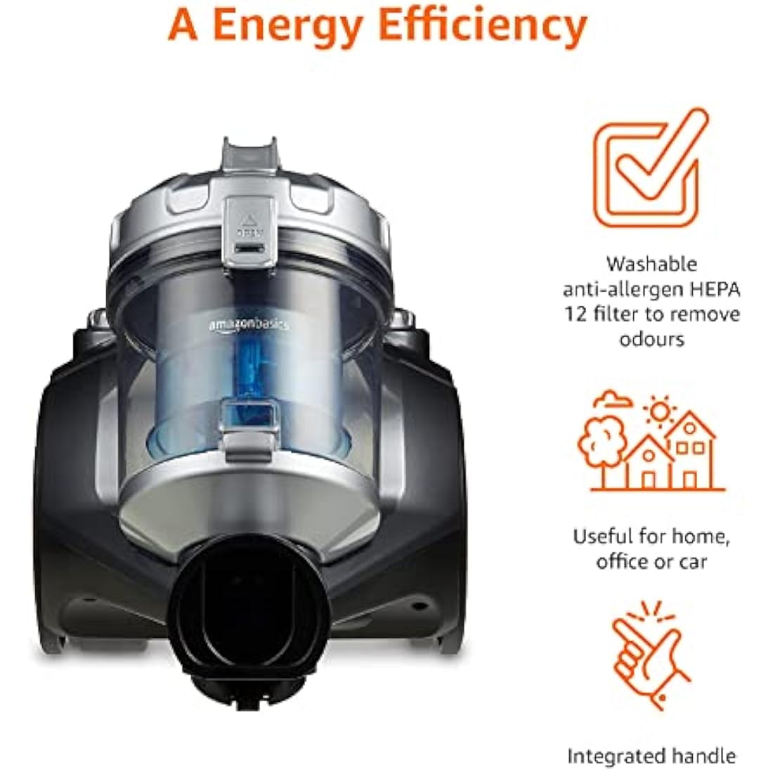 Amazon Basics Cylinder Bagless Vacuum Cleaner with HEPA filter for Hardfloor, Carpet & Car, Compact & Lightweight, 700W, 1.5L, Black