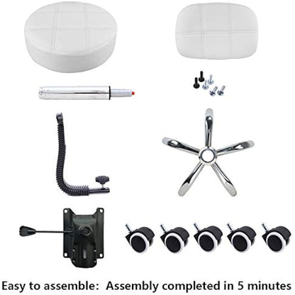 KKTONER Round Rolling Stool with Back PU Leather Height Adjustable Swivel Drafting Work SPA Salon Stools Chair with Wheels (White)