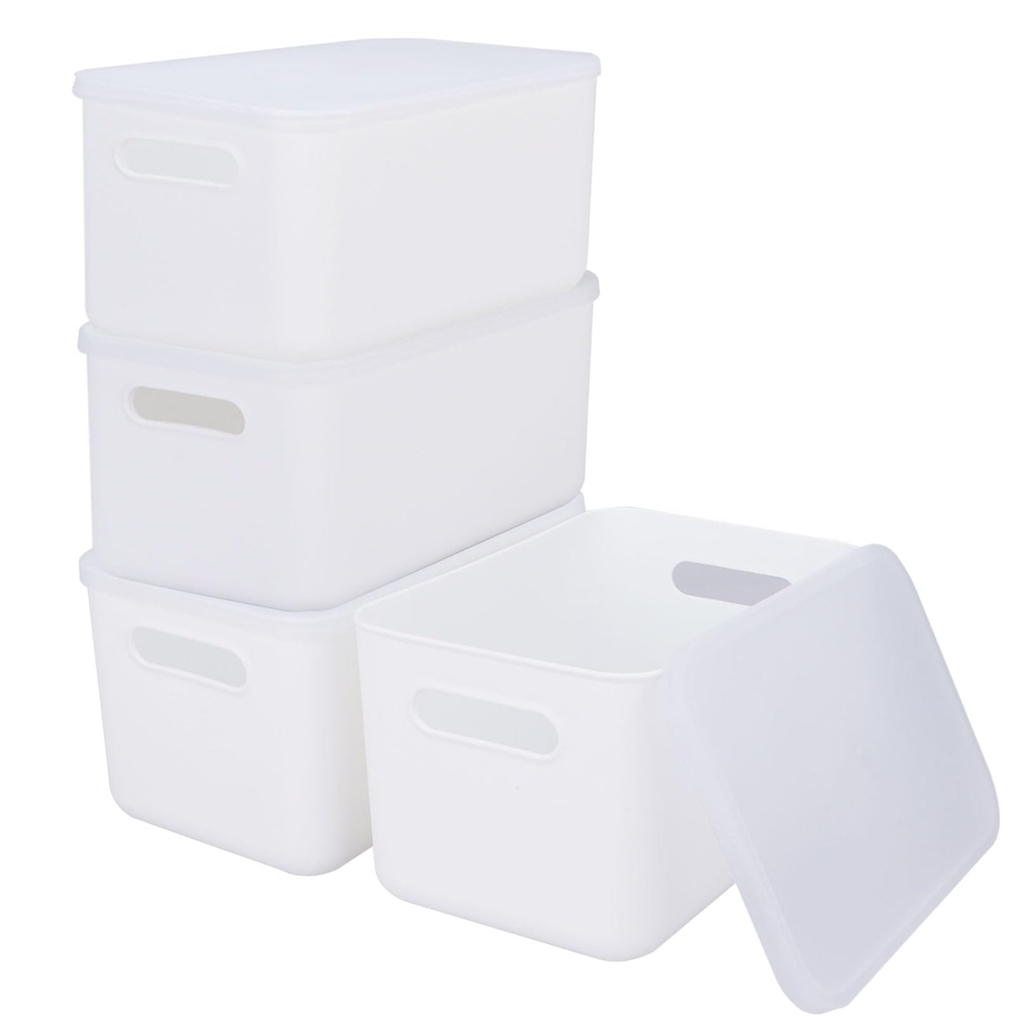 WOPPLXY 4PCS White Storage Boxes with Lid - 6.5L Stackable, Durable Boxes - White Plastic Storage Box with Lid for Desktop, Bathroom, Kitchen