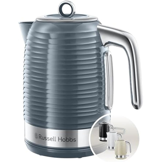 Russell Hobbs Inspire Electric 1.7L Cordless Kettle (Fast Boil 3KW, Grey premium textured plastic, high gloss finish, Removable washable anti-scale filter, Pull off lid, Perfect pour spout) 24363